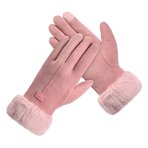 Cozlly Winterhandschuhe Damen, Handschuhe Winter Warm mit Thermofleece Gefüttert, Fingerhandschuhe Damen, Thermo Handschuhe Damen, Wildleder Handschuhe Touchscreen für Damen, Frauen (Rosa) Cover