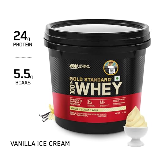 Image of Optimum Nutrition (ON) Gold Standard 100% Whey Protein Powder 4 Kg (Vanilla Ice Cream), for Muscle Support & Recovery, Vegetarian - Primary Source Whey Isolate