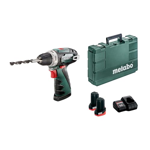 Metabo 600080500 Akku-Bohrschrauber klein PowerMaxx BS Basic 10,8V, 2x 2Ah Li-Ion Akkus, inklu. Ladegerät, im Koffer, max. Drehmoment: 17Nm (weich)/ 34Nm (hart)