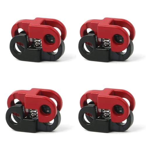 Ruiwaer 4PCS Black-Red Metal Multi-color Spring Cord Lock End Toggle Spring Stopper Alloy Fastener Slider Toggles Clip for Drawstrings, Shoelaces, Bags
