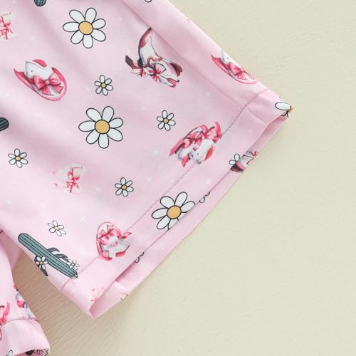 MAINESAKA Toddler Baby Girl Satin Pajama Set 2Piece Silk Pjs Western Sleepwear Long Sleeve Button Down Top And Shorts Pajamas (A-Watermelon red, 3-4 Years) - Thumbnail 5