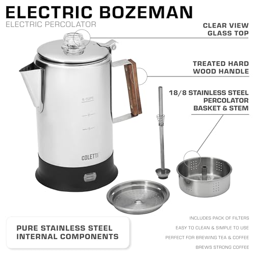 COLETTI Bozeman Electric Percolator — Percolator Coffee Pot, Coffee Percolator Electric – [9 cup, Stainless Steel] by COLETTI - Image 2
