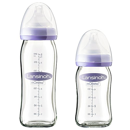 Lansinoh Glas Flaschen Set // NaturalWave Sauger // ab Geburt // 1 x 160 ml & 1 x 240 ml // inkl. NaturalWave Sauger
