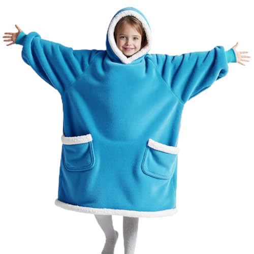 Bedsure Wearable Blanket Sherpa Hoodie, Sweatshirt, Aqua Blue, Kids