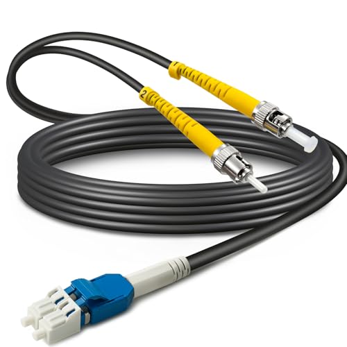 Image of 30ft / 10m Armored OD-5mm OS2 LC to ST Single Mode Fiber Cable, LC-ST Fiber Optic Patch Cord, Duplex 9 /125um SMF Optical Jumper, Black