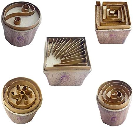 Royal Kraft Floral Brass Wooden Printing Stamps (Set of 5) - DIY Fabric, Clay, Pottery Blocks BHtag0002