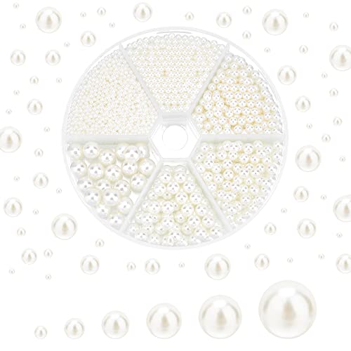 PH PandaHall 2200pcs No Holes Pearls, White Pearl Beads Undrilled Imitated Pearl Beads Garment Acrylic Pearls for Crafting Table Scatter Wedding Decor, 2/3/4/5/6/8mm