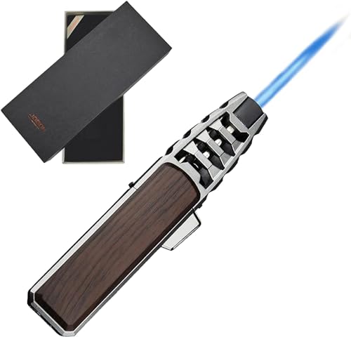 DOUBFIVSY Jet Torch Butane Lighter with Gift Box, Bright Fire Lighter Windproof Refillable Butane Lighter Adjustable Flame Lighters for Cigar Grill BBQ Kitchen Cooker(Butane Gas Not Included) (Brown)
