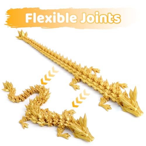 Flavery 3D Printed Dragon Egg - Gold - Large 12" Flexible Crystal Dragon Inside, Flexible Desk Pet Figure, Animals Fidget Toy, Fantasy Graduation Gift for Kids, Teens & Dragon Lovers by Flavery - Image 4