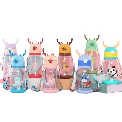 Garrafa de Água para Crianças com Canudo, Cordão, Garrafa de Água Potável de Plástico com Alça, Form