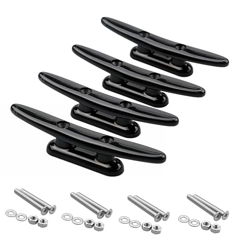 Thorn Boat Cleats 5 Inch,Dock Cleats Nylon with Screws,Plastic Rope Cleat Black,Pack of 4