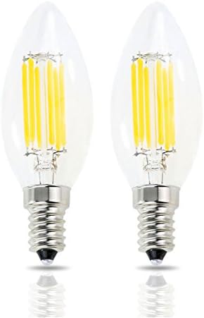 E14 LED Filament Candle Shape Light Bulb,E14 European Base Bulb,Warm White 2700K 600LM 60W Equivalent,C35 Clear Glass Torpedo Shape Bullet Top,No-Dimmable (2-Pack)