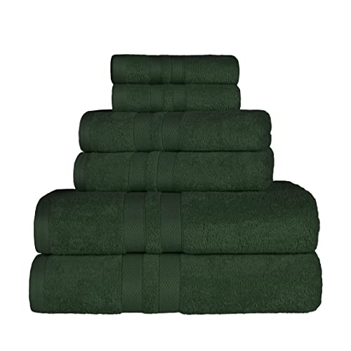 Superior Ultra-Soft 6-Piece Cotton Towel Set, Includes 2 Bath Towels, 2 Hand Towels, And 2 Washcloths For Bathroom, Guest Room, Quick Dry, Daily Use Home Essential Towels, Forest Green #TOP21