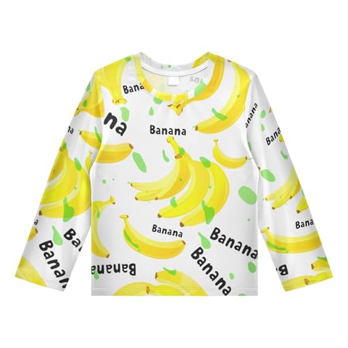 DOMIKING Yellow Banana Fruit Boys Long Sleeve Rashguard Shirt Kids Quick Dry Swim Shirt for Kids Toddler 11-12T