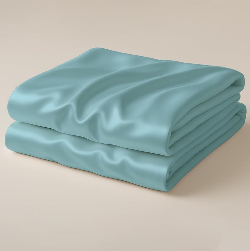 Image of Day Care-Luxury Satin Flat Double Bed (90x100 Inchs) Bedsheet|Ultra Soft Silky Smooth Touch|Breathable, Lightweight & Skin Friendly|Wrinkle Resistant|Dreamy Blue