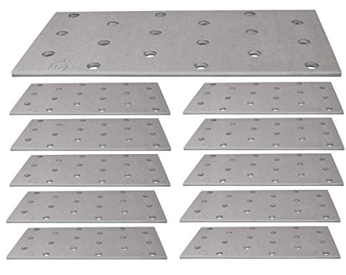 LLB Joining Plates Pack of 10pcs Flat Connecting Timber Wood Fixing Galvanised Z275 275 (g/m2) 20μm Perforated Heavy Duty Metal Steel Sheet (120 x 60 x 2mm) 4.72” x 2.36” x 0.08”