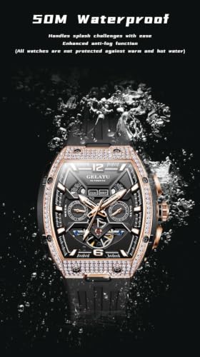 Image of OLEVS Men Watch Automatic Tonneau Watch Skeleton Mechanical 50M Waterproof Square Male Watches White /Black /Rose Gold