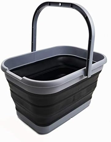 SAMMART 12L Collapsible Rectangular Handy Basket / Bucket (White/Lake Green)