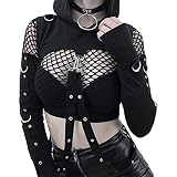 Insgoth Women Gothic Punk Hoodies Harajuku Long Sleeve Hooded Croped Top Hollow Out Sweatshirt Halloween Streetwear Pullover Grunge Aesthetic