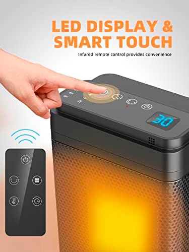 Portable Space Heater 1500W with Remote Control, PTC Ceramic Energy efficient Heaters 3 Mode 3 Speed 70° Oscillating,Overheating & Tip-Over Protection, Electric Fan Heaters for Home Low Energy Silent