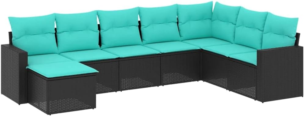 vidaXL Patio Sofa Set with Cushions 8 Piece - Black Poly Rattan - Outdoor Garden Furniture for Backyard, Terrace