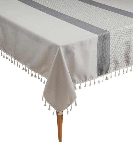 Image of Cortina Tablecloth for Dining Table Waterproof Table Cover, Cotton Linen Fabric Rectangle Tablecloth (Grey, 4 Seater) | Cotton linen fabric with waterproof cover, rectangle shape sized for a 4 seater dining table in grey