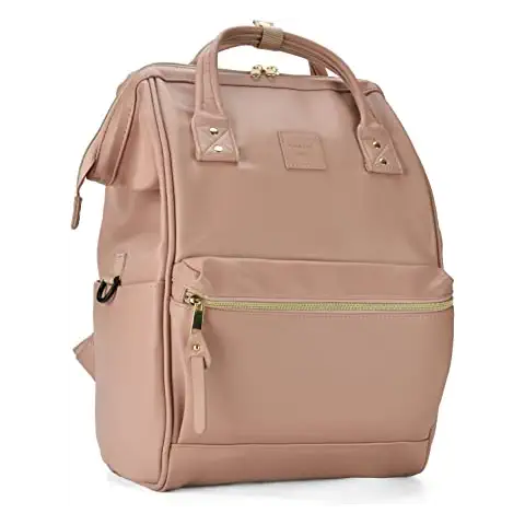 Kah&Kee Leather Backpack Diaper Bag Laptop Travel Doctor Teacher Bag For Women Man (Tan Pink II) Cover