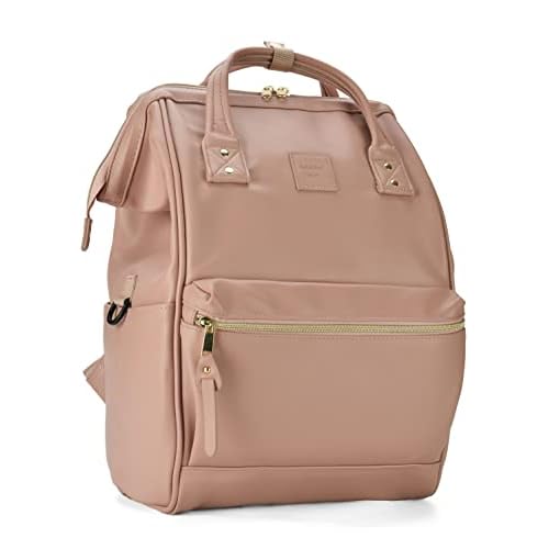 Kah&Kee Leather Backpack Diaper Bag Laptop Travel Doctor Teacher Bag For Women Man (Tan Pink II)