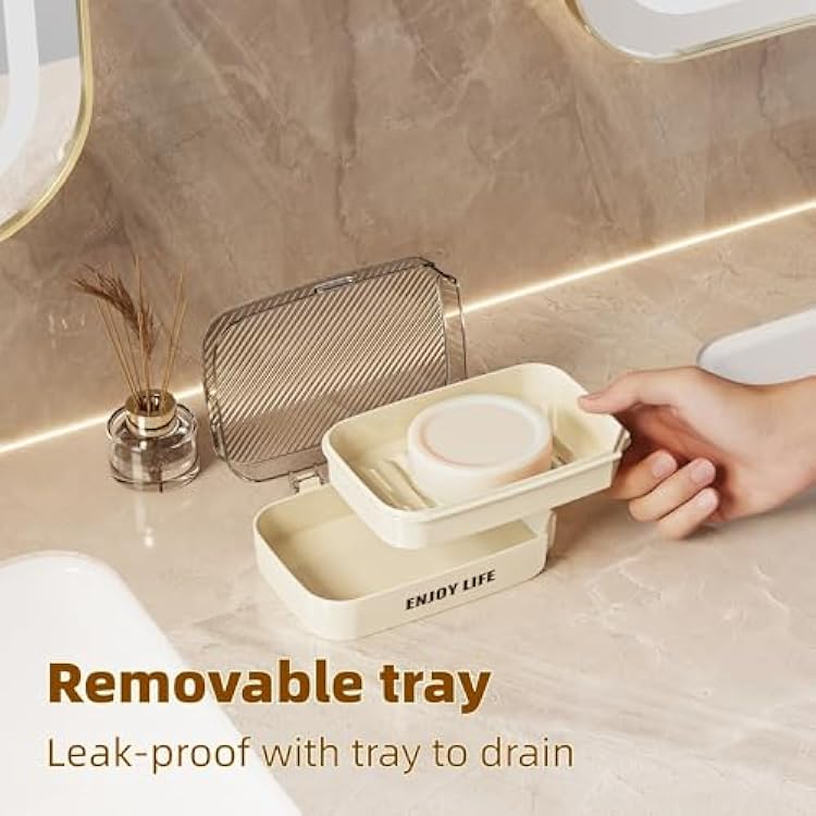 Soap Holder with Lid, 2 Packs Draining Soap Box for Shower, Bar Soap Holder Case Container, Portable Bar Soap Holder Dish, Travel Soap Case for Bathroom, Shower- Clear Black
