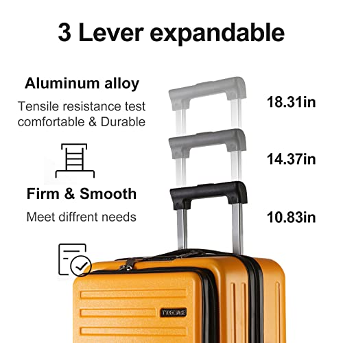 Tydeckare 20 Inch Carry On Luggage With Front Pocket, 21.65 * 15.35 * 7.87" Suitable For Airplane Overhead Bin, 34L Lightweight Pc+Abs Hardshell With Ykk Zipper, Tsa Lock Approved, Orange #TOP7