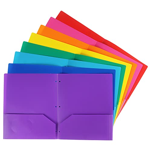 Tamaki 8 Pack Colored Plastic Folders Durable Heavy Duty File Folders With 2 Pockets Poly Folders 3 Hole Punched 2 Pocket Folders For Schoolfor School Office #TOP1