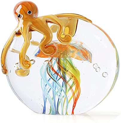 MARCTEL Multicolour Octopus Jellyfish Glass Animal Gift Handmade Crafts Home Decor Ornaments Modern Sculpture Offices Statues Paperweights Collectibles Figurines