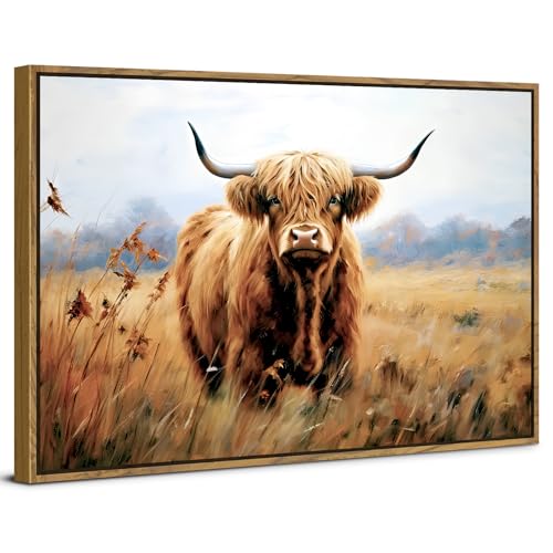 AIYISU Highland Cow Canvas Wall Art for Living Room Decor Scottish Cow Bedroom Pictures for Wall Rustic Farm Animals Pictures Painting Farmhouse Framed Artwork Kitchen Office Home Decorations 30x40cm