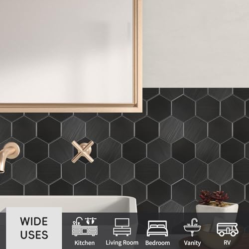 HOMEART Peel and Stick Backsplash Hexagon Tile, 12-Sheet Black Hexagon Tiles Mosaic Tile Backsplash for Kitchen Bathroom Fireplace by HOMEART - Image 4