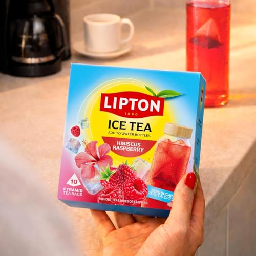 Lipton | Für 5L Eistee | Hibiskus Himbeere | Zero | Cold Tea ohne Zucker | für Zubereitung in kaltem Wasser | 10 Pyramiden Teebeutel