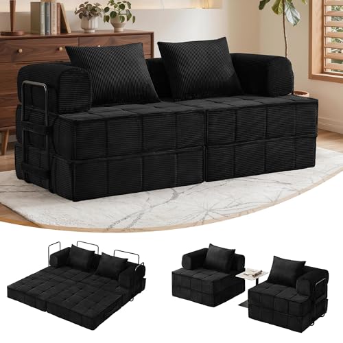 6-in-1 Convertible Sleeper Sofa Bed with Pillows