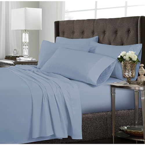 Tribeca Living 120MFSHEETFUSK Ultra-Soft Solid Deep Pocket 6-Piece Sheet Set, Full, Sky Blue