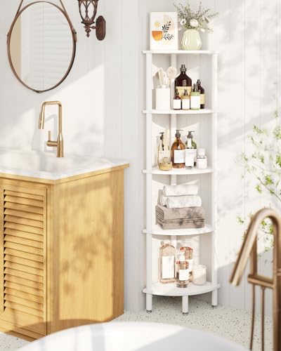 IBUYKE Estante esquinero de 5 niveles, estante de exhibición de esquina industrial, estantería de esquina para sala de estar, dormitorio, cocina, oficina en casa, blanco WBC010W - imagen 7