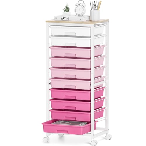 SYKIARIOL 10 Drawer Rolling Cart,Pink