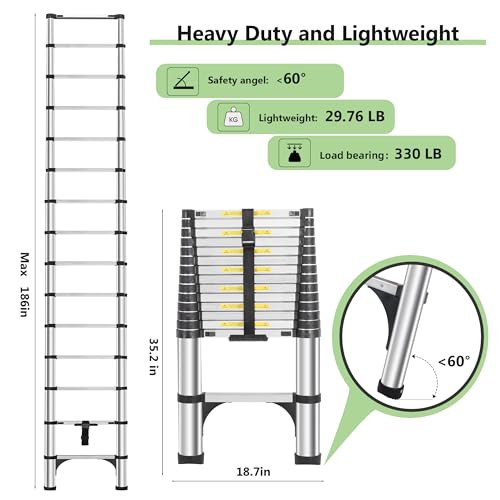 image for DEZEX Telescoping Ladders 15.5 FT Aluminum Ladder - One-Button Retract