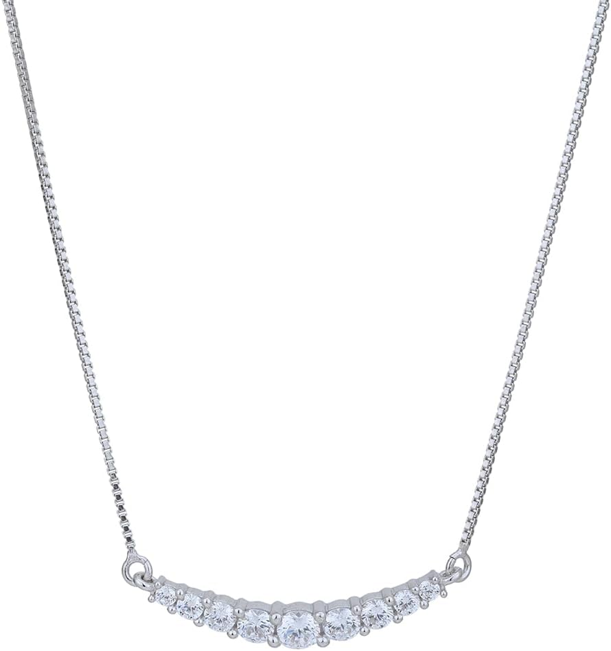 Vanbelle Sterling Silver Jewelry - Rhodium Plated with 925 Stamp - Curved Bar Pendant Necklace - Cubic Zirconia stones - Handcrafted Necklace for Women - Chain 16" long + 2" extender - Image 2