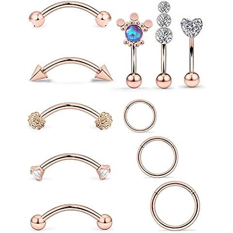 Dyknasz 16G Stainless Steel Rook Daith Earrings for Women Eyebrow Rings Small Belly Button Ring Clear CZ Curved Barbell Trible Helix Hoop Piercing Jewelry for Men Cover