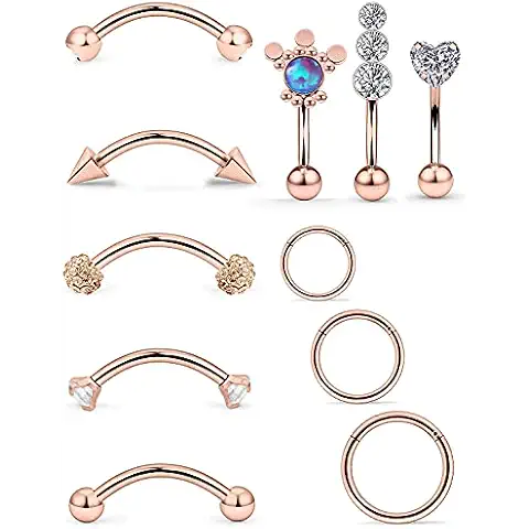Dyknasz 16G Stainless Steel Rook Daith Earrings for Women Eyebrow Rings Small Belly Button Ring Clear CZ Curved Barbell Trible Helix Hoop Piercing Jewelry for Men Cover