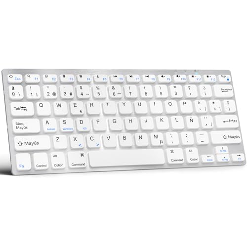 GAOJIE Teclado Inalámbrico Compatible con iPad 10.2''/10.9''/9.7'', iPad Pro 11''/12.9''/13 '', iPad Air 11''/13''/iPad Mini/iPhone, Teclado Bluetooth para Windows, iOS, Android(Blanco Plateado)