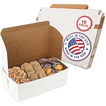 MT Products Cookie Boxes 10" x 6" x 3.5" - White Bakery Boxes No-Window for Muffin, Cupcakes, Donuts, Macaroon Pack of 15 - Made in the USA