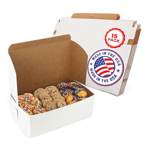 MT Products Cookie Boxes 10" x 6" x 3.5" - White Bakery Boxes No-Window for Muffin, Cupcakes, Donuts, Macaroon (Pack of 15) - Made in the USA
