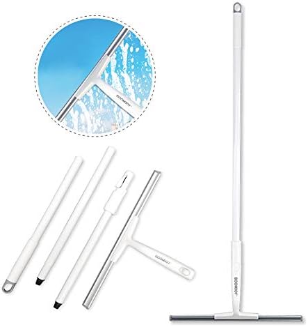 BOOMJOY Floor Squeegee with Long Handle, Shower Cleaner with 43" Adjustable Handle, Rubber Window Cleaner Wiper for Glass Door, Bathroom, Concrete, Floor, Kitchen, Tile, Garage, Window, Car Glass