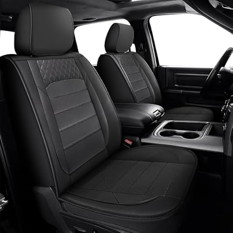 OHMU 5Pcs Full Set Car Seat Covers Leather Dodge RAM Seat Covers Protectors for 2009-2024 RAM 1500 2500 3500 Truck Pickup Crew Double Mega Quad Cab with Flat Bench Cover