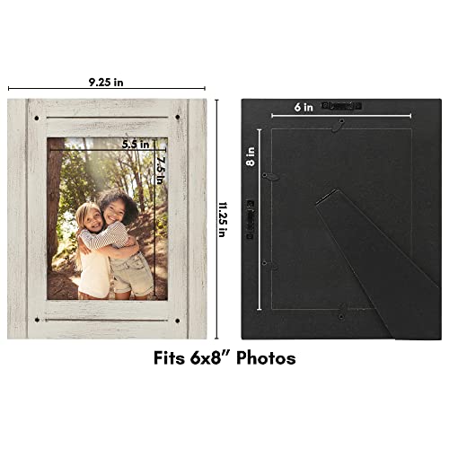 Americanflat 6X8 Picture Frame In Aspen White - Rustic Picture Frame With Textured Engineered Wood, Shatter Resistant Glass, And Easel - Horizontal And Vertical Formats For Wall And Tabletop #TOP1