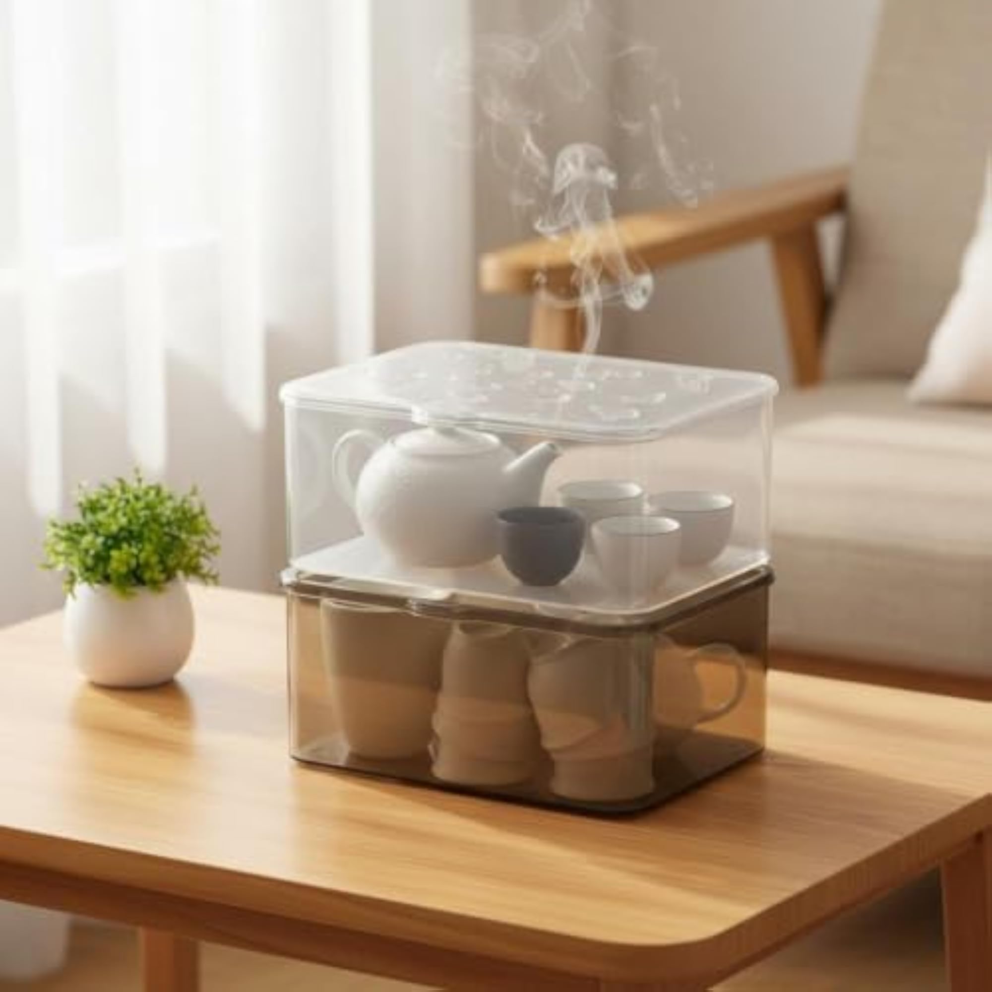 Transparent Tea Set Storage Box, Large Capacity